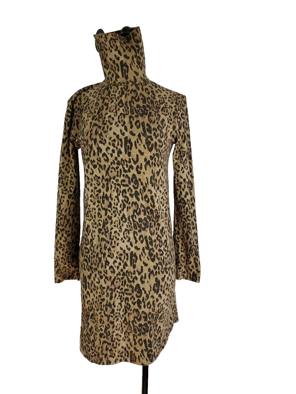 ZARA Sweater Dress Womens Small Animal Print Long Sleeve Roll Neck Fittede